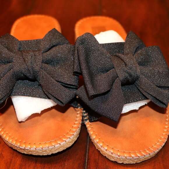 FINAL OFFER! - NIB Black Bow Summer Sandals Flats - EU 39/US 8.5 - Picture 7 of 7